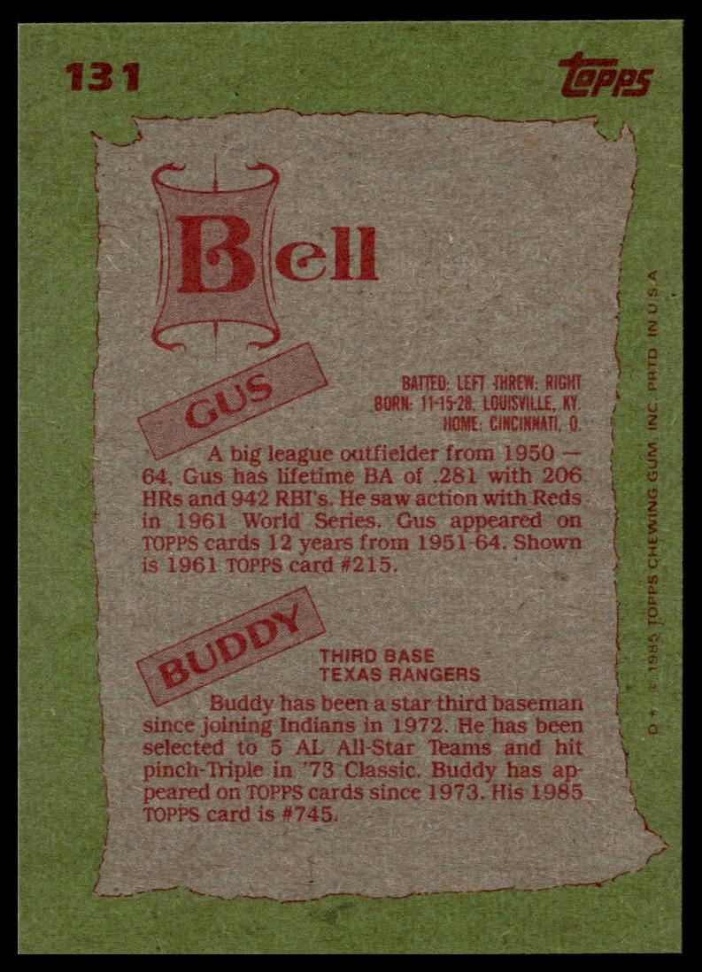 1985 Topps #131 Gus Bell / Buddy Bell F&S
