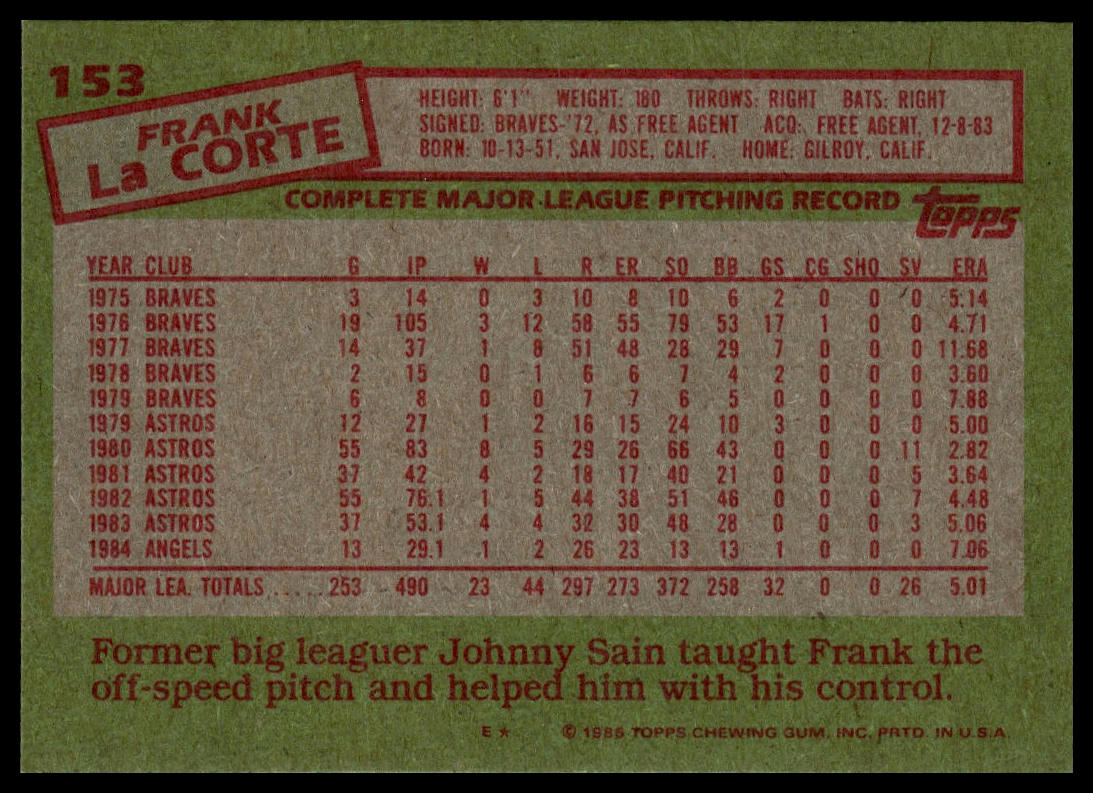 1985 Topps #153 Frank LaCorte