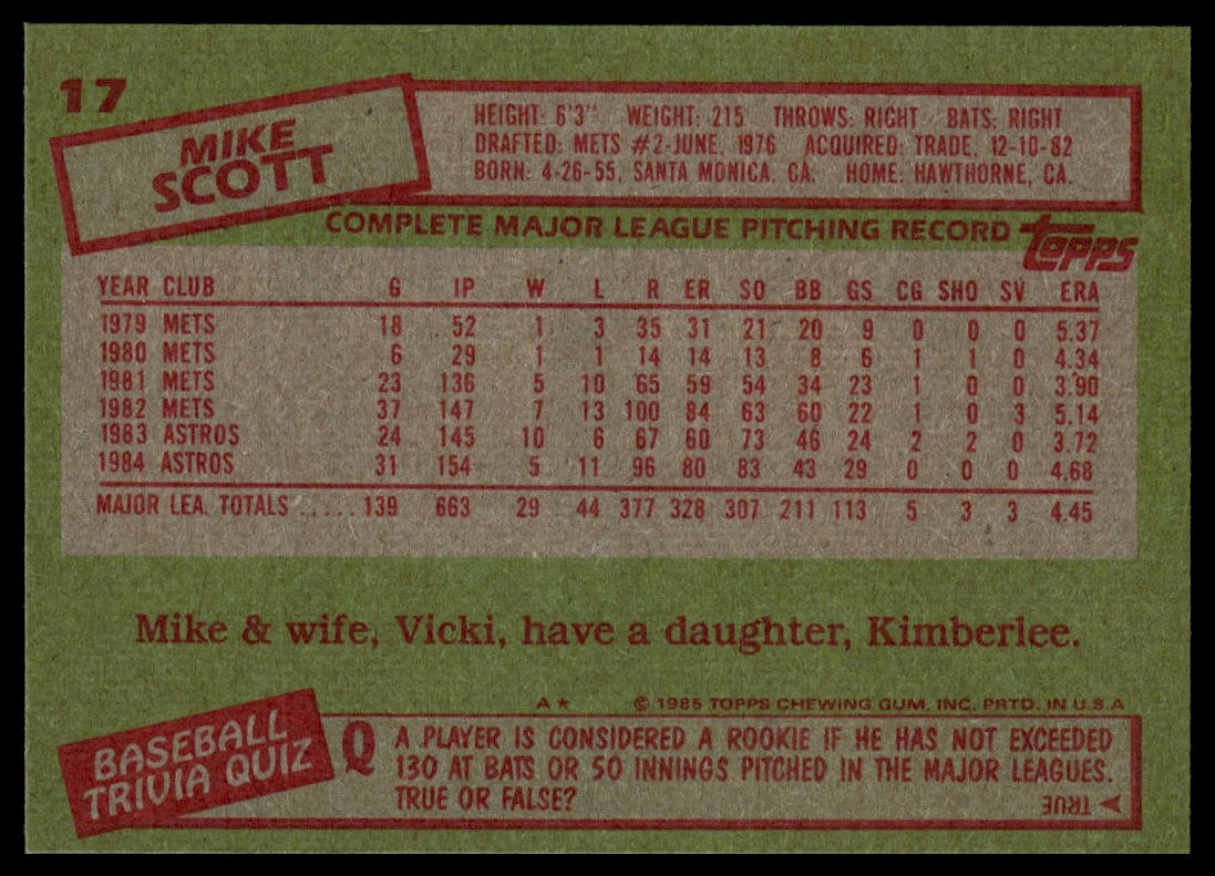 1985 Topps #17 Mike Scott