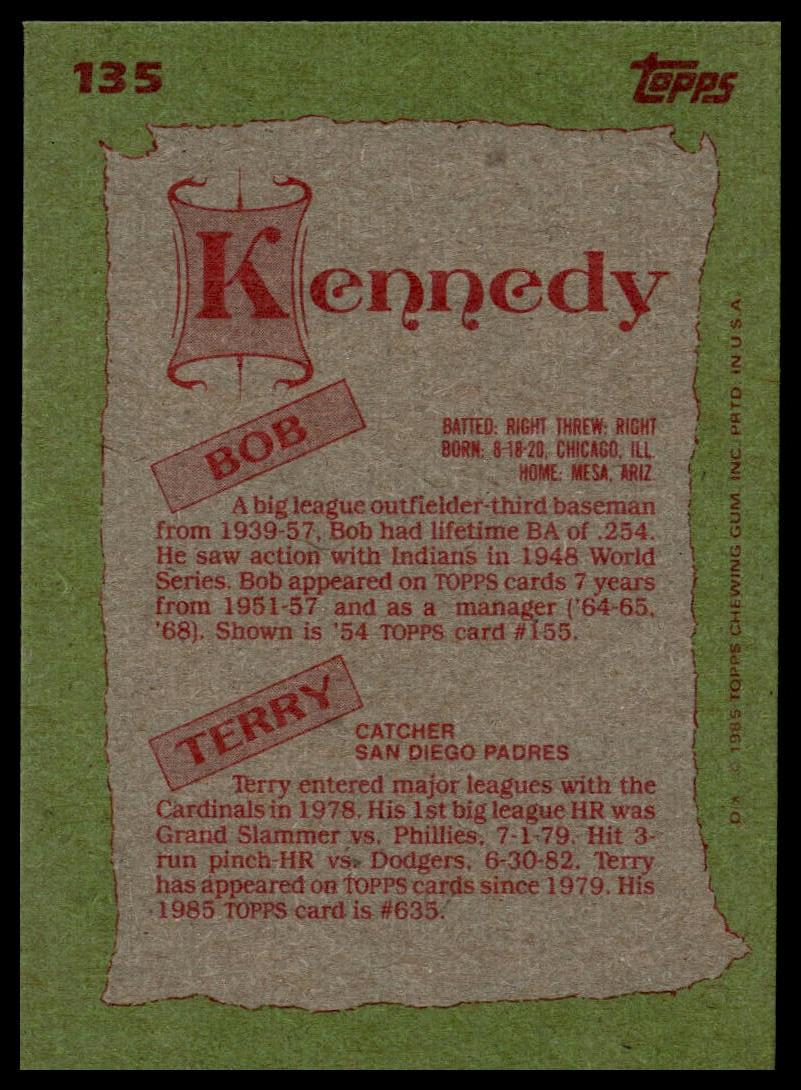 1985 Topps #135 Bob Kennedy / Terry Kennedy F&S
