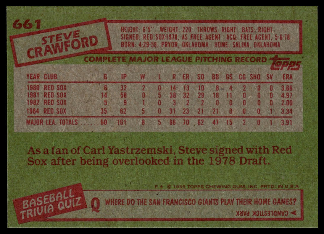 1985 Topps #661 Steve Crawford
