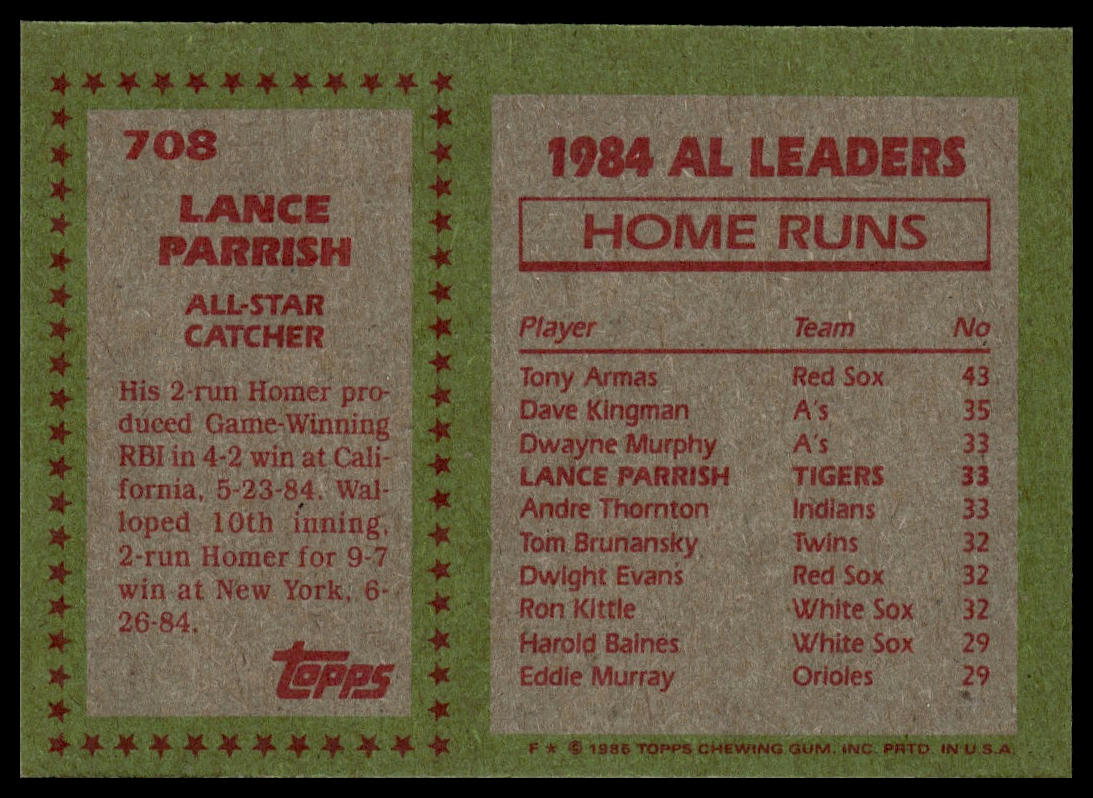 1985 Topps #708 Lance Parrish