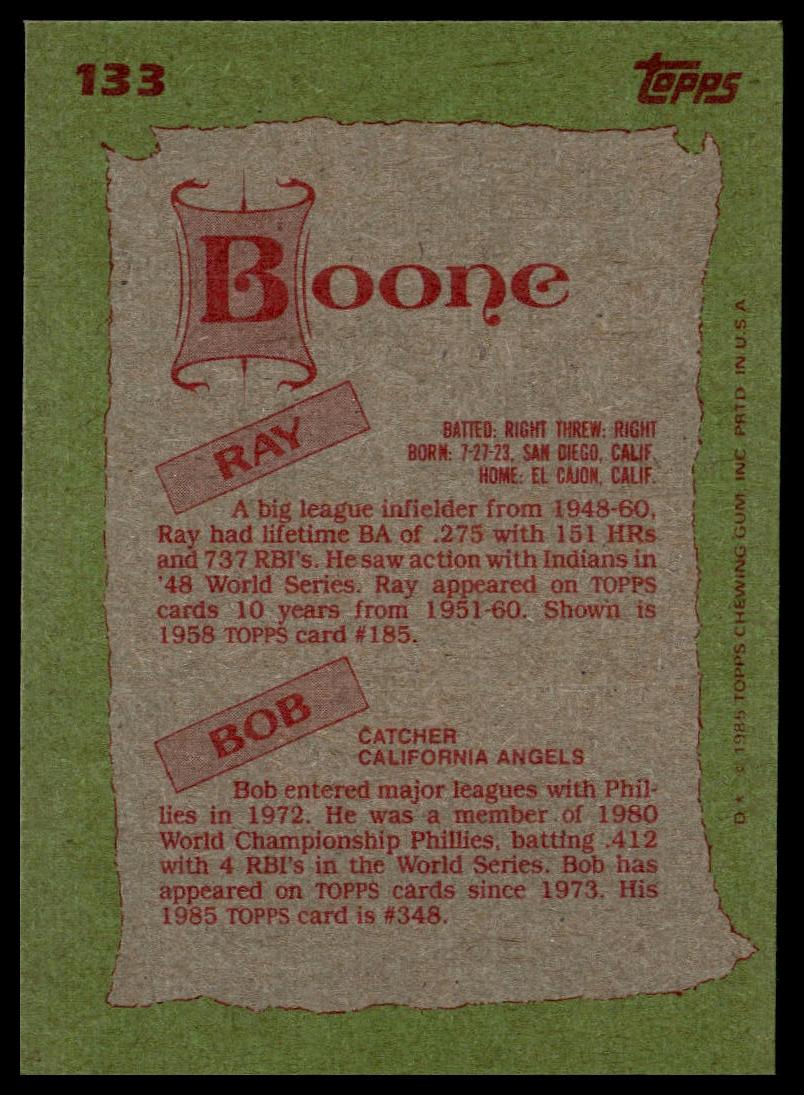 1985 Topps #133 Ray Boone / Bob Boone F&S