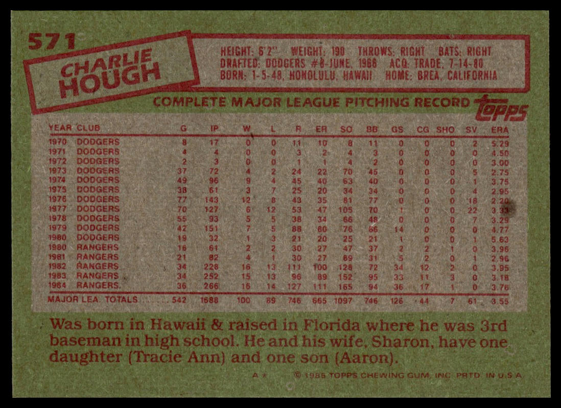 1985 Topps #571 Charlie Hough