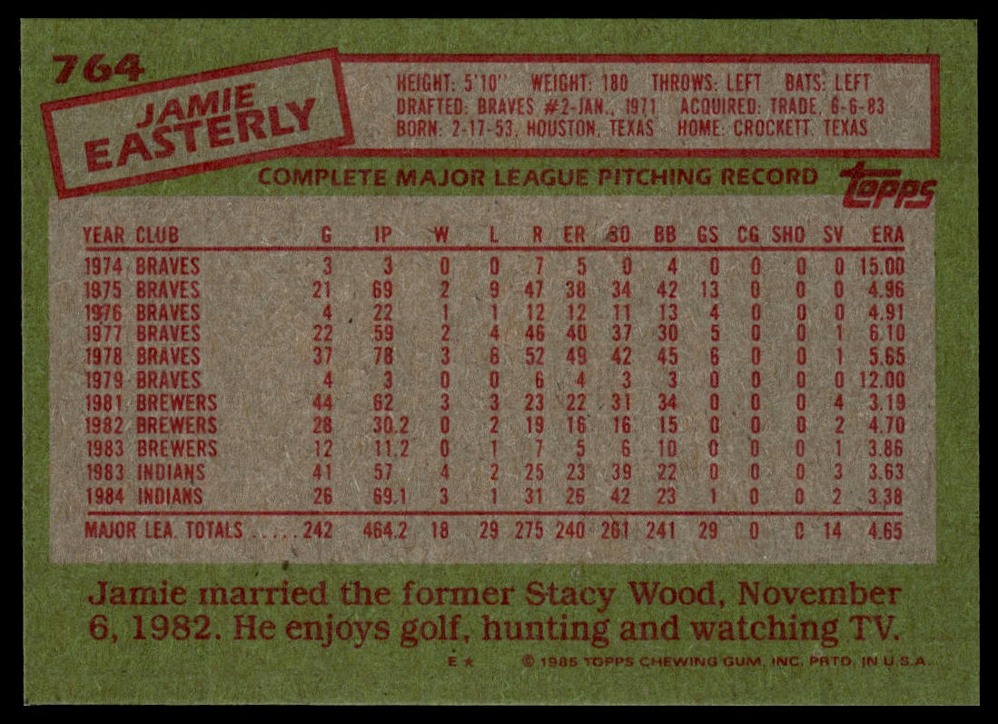1985 Topps #764 Jamie Easterly