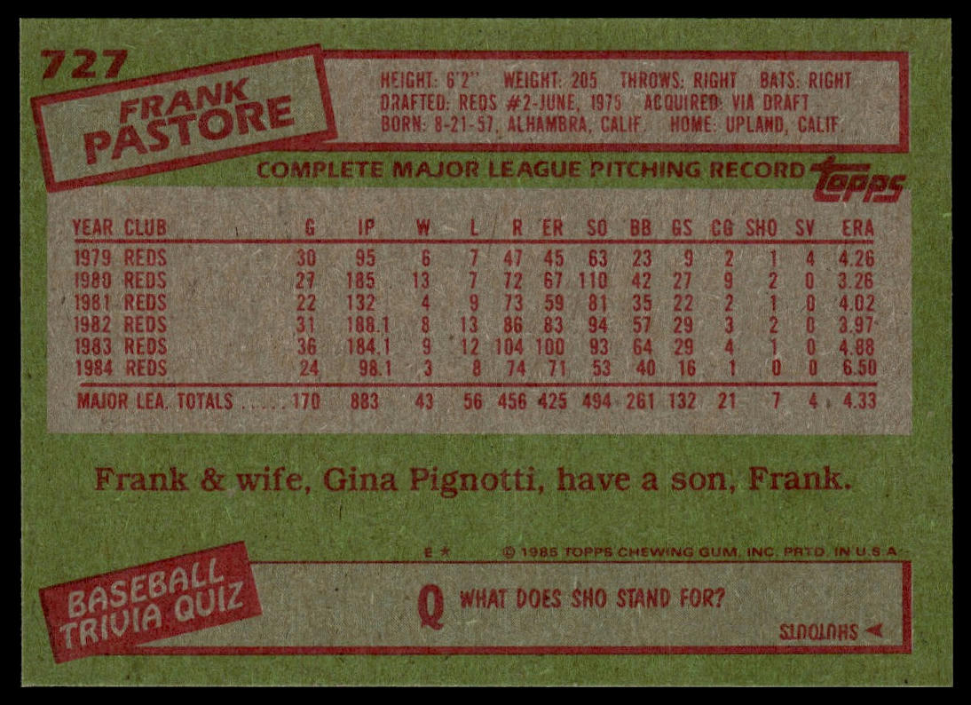 1985 Topps #727 Frank Pastore