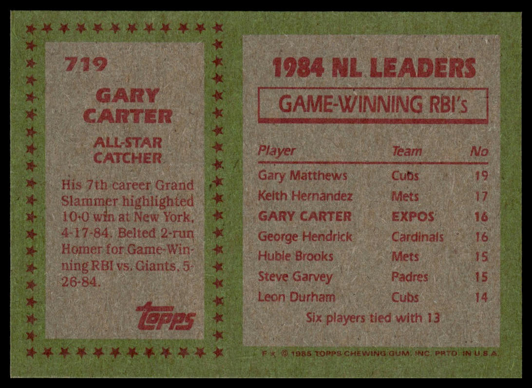 1985 Topps #719 Gary Carter