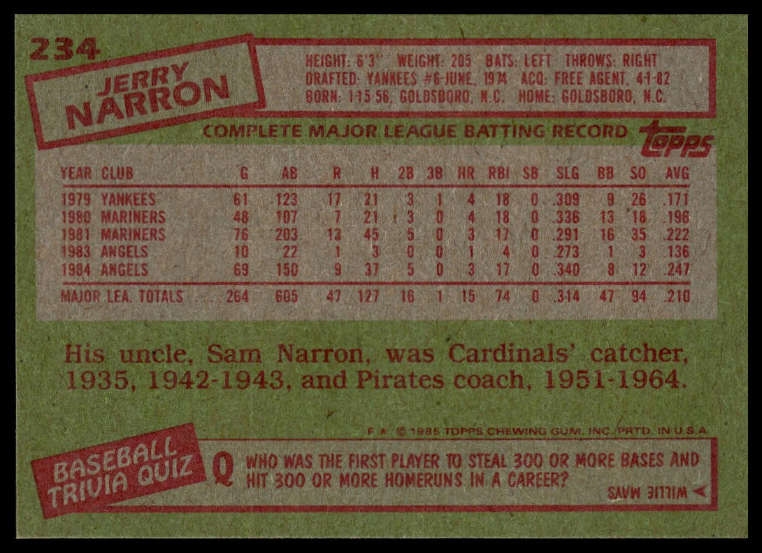 1985 Topps #234 Jerry Narron