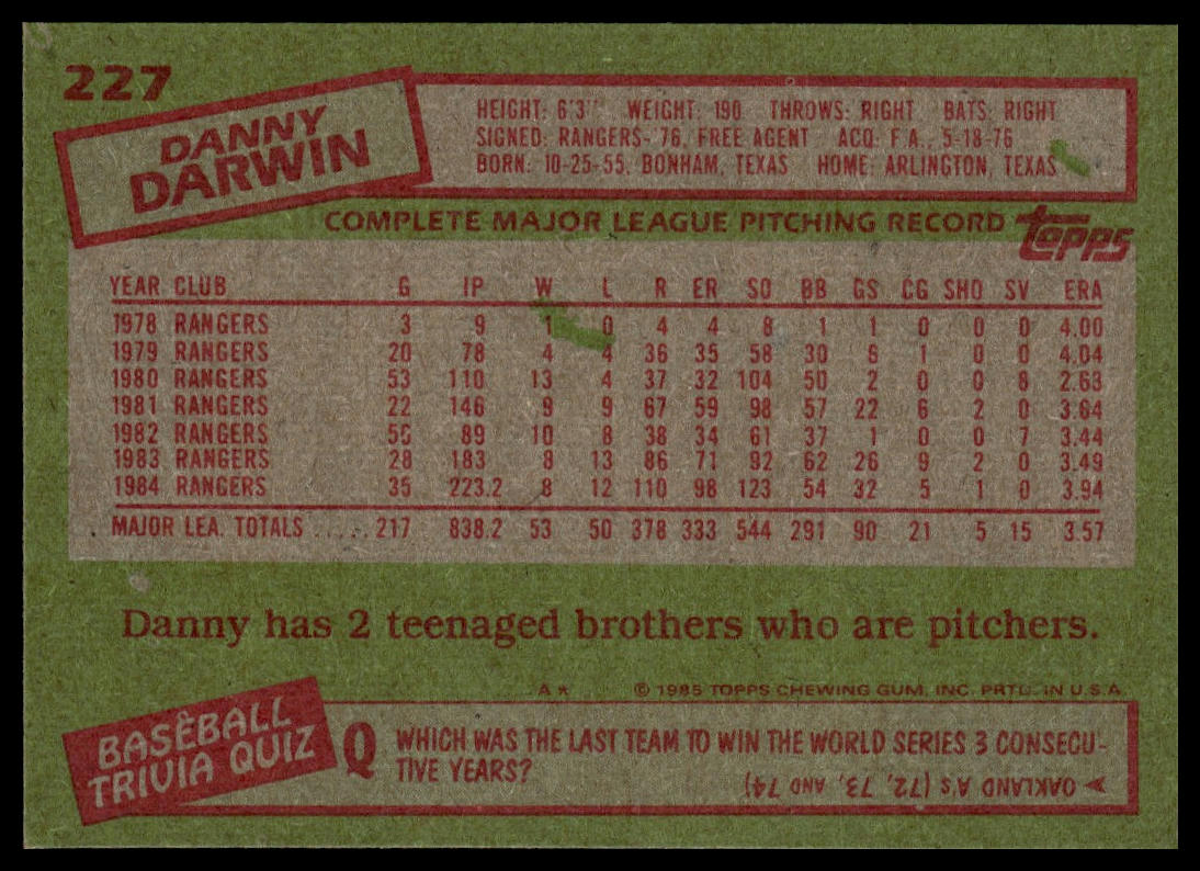 1985 Topps #227 Danny Darwin