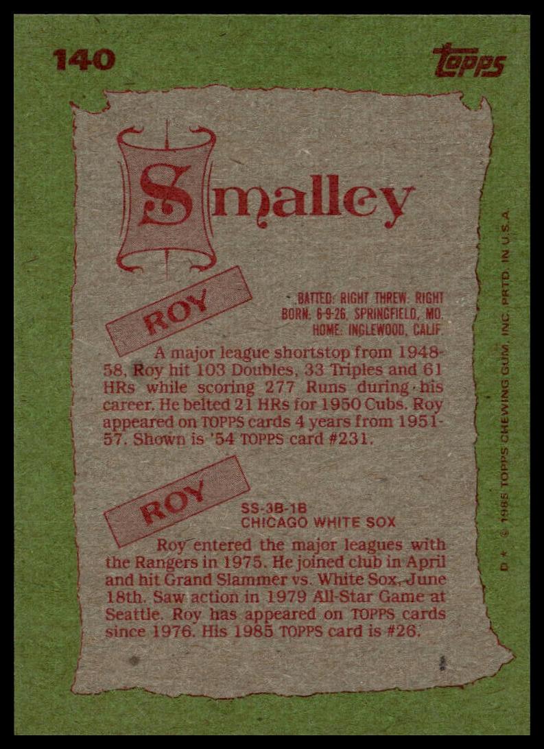 1985 Topps #140 Roy Smalley / Roy Smalley F&S