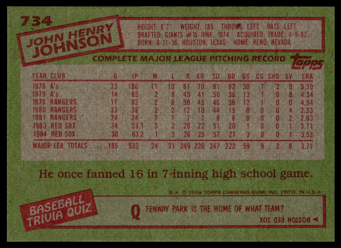 1985 Topps #734 John Henry Johnson