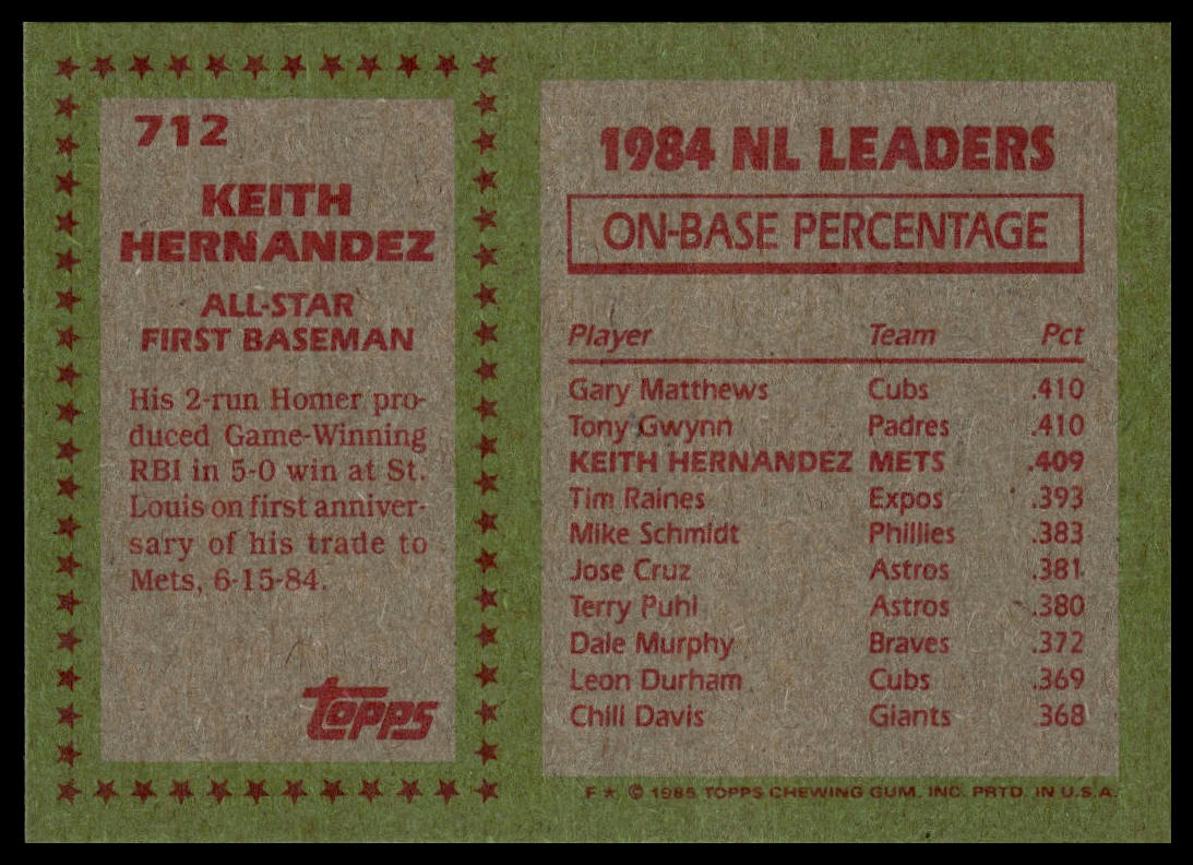 1985 Topps #712 Keith Hernandez