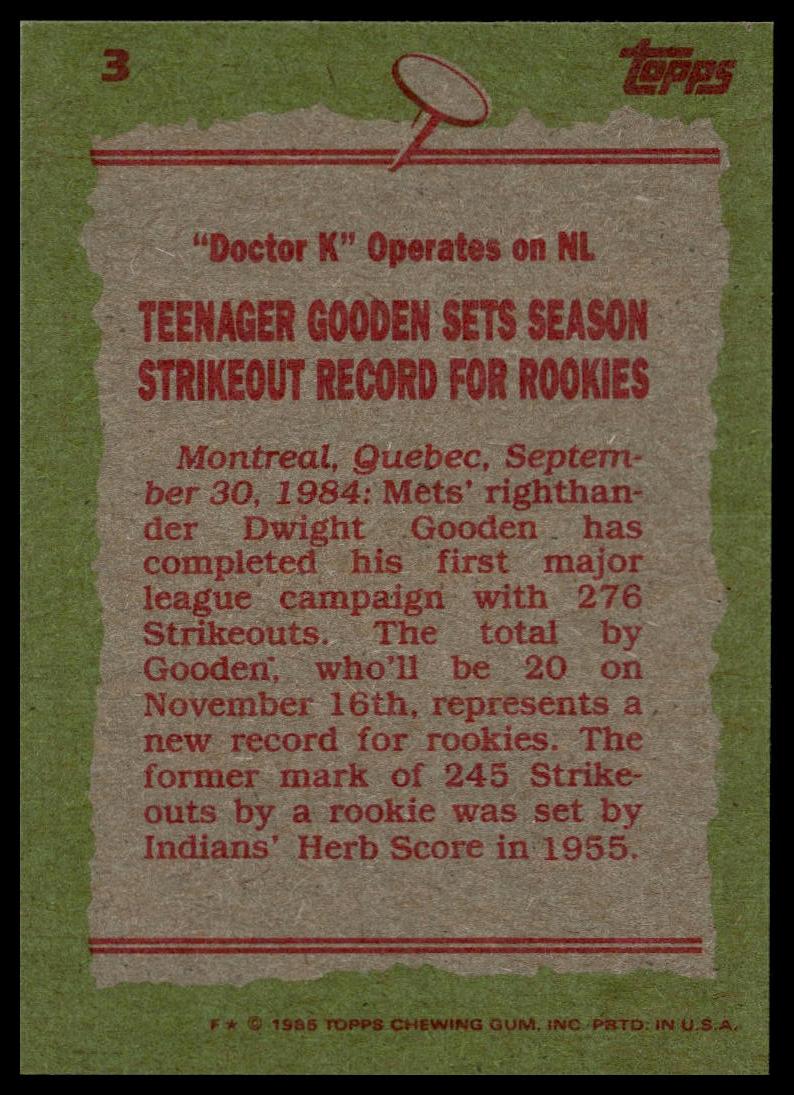 1985 Topps #3 Dwight Gooden