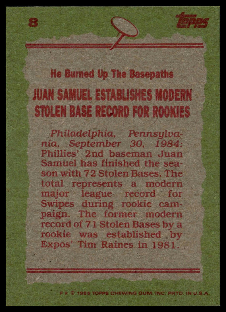 1985 Topps #8 Juan Samuel