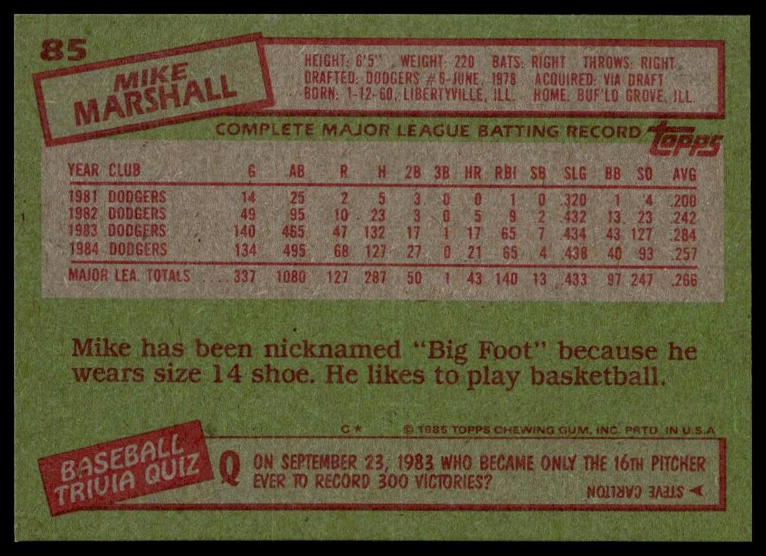 1985 Topps #85 Mike Marshall
