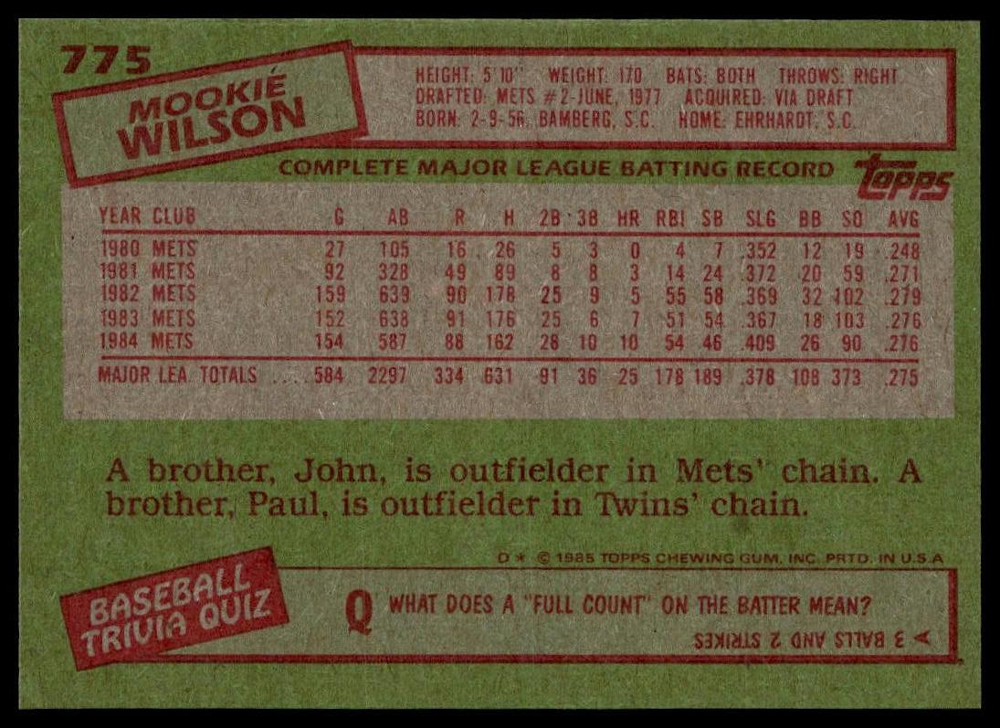 1985 Topps #775 Mookie Wilson