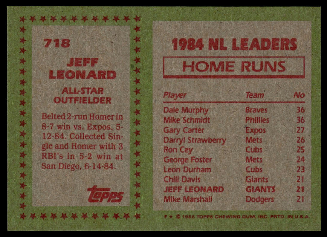 1985 Topps #718 Jeff Leonard