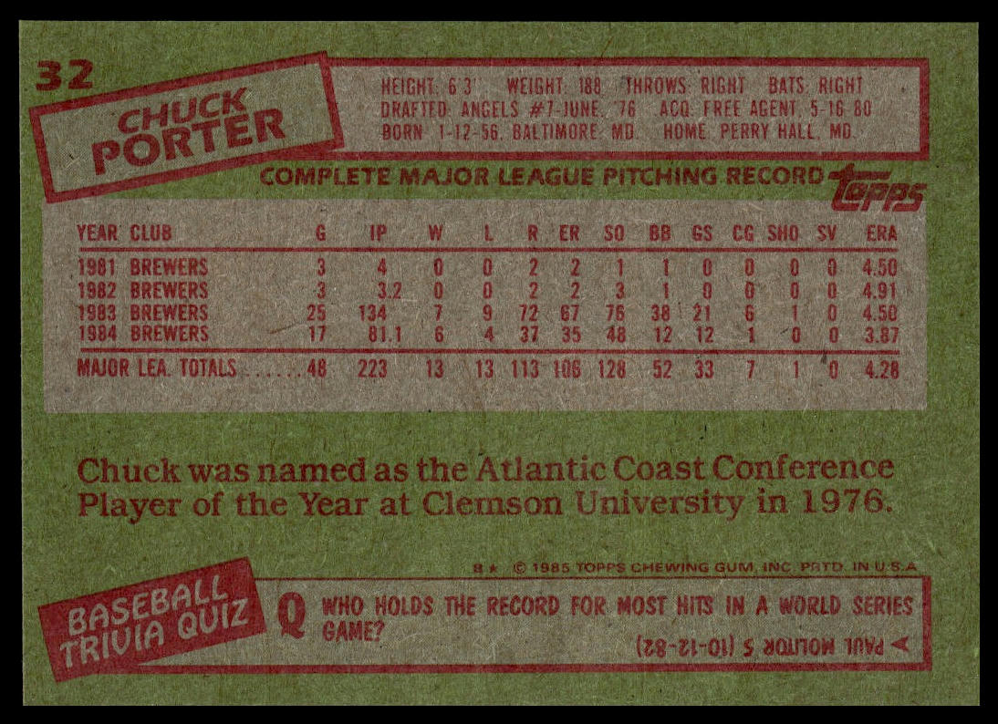 1985 Topps #32 Chuck Porter