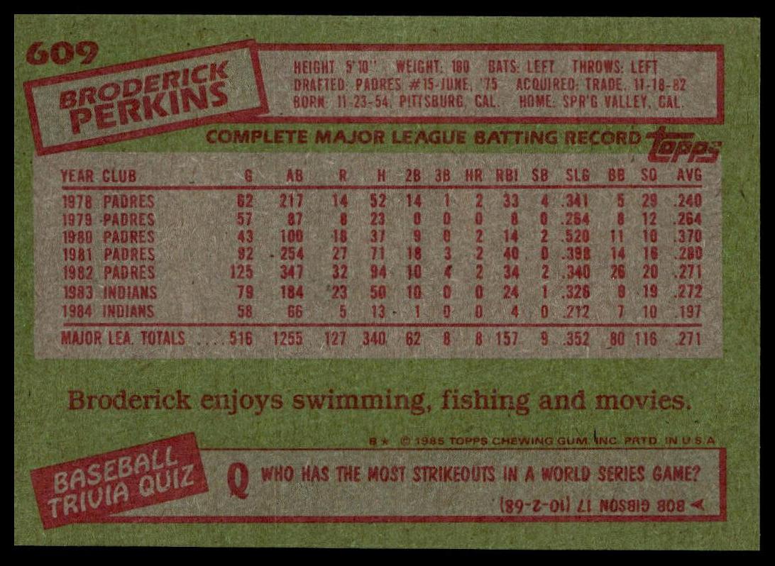 1985 Topps #609 Broderick Perkins