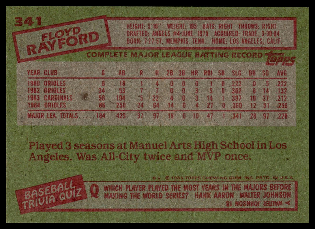 1985 Topps #341 Floyd Rayford