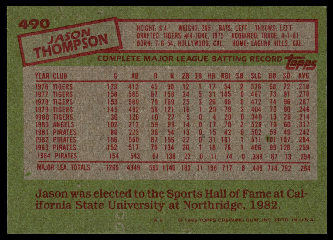 1985 Topps #490 Jason Thompson