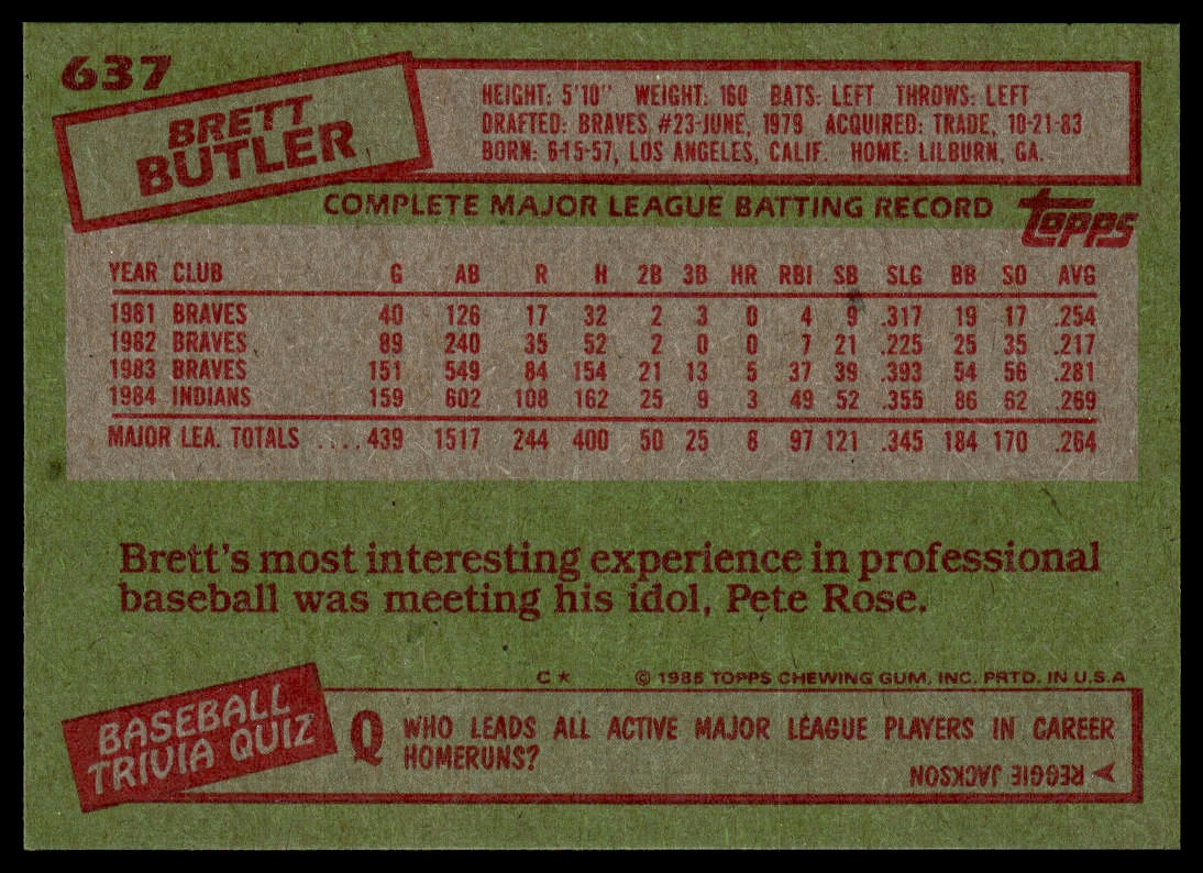 1985 Topps #637 Brett Butler