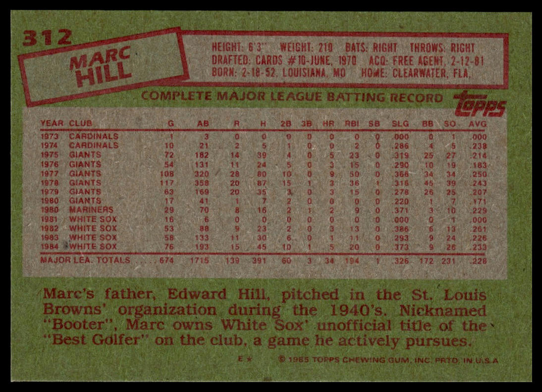 1985 Topps #312 Marc Hill
