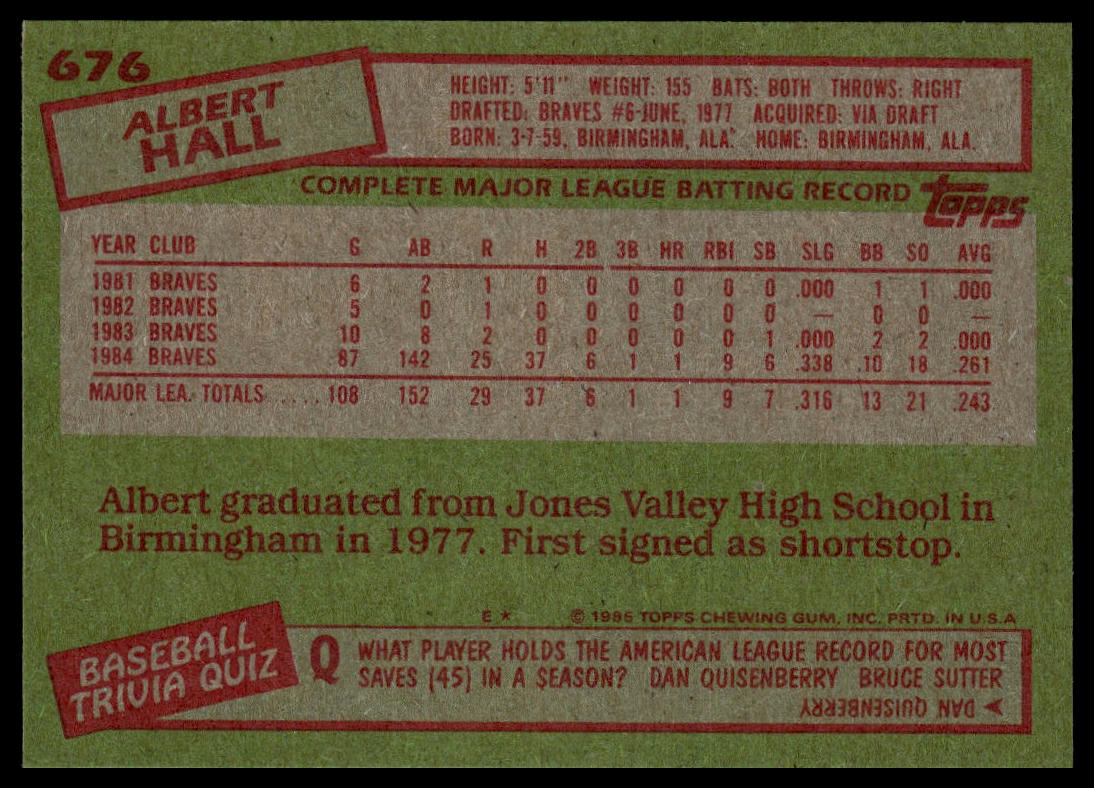 1985 Topps #676 Albert Hall