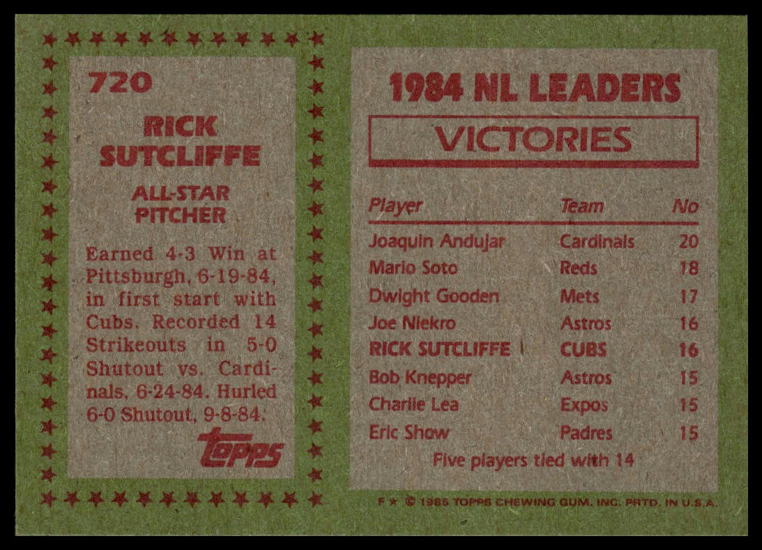 1985 Topps #720 Rick Sutcliffe
