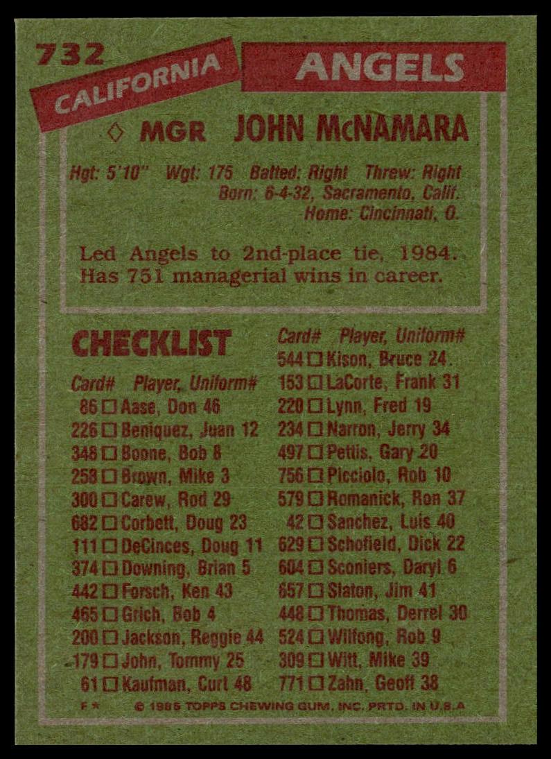 1985 Topps #732 John McNamara