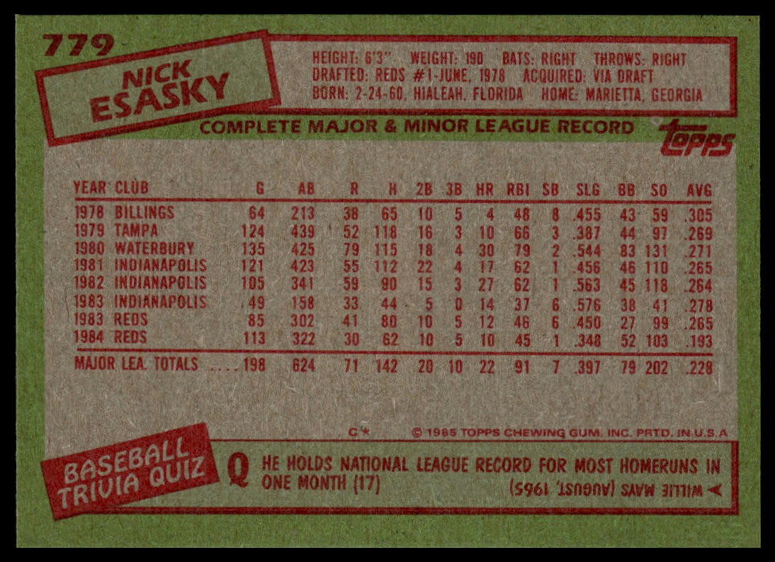 1985 Topps #779 Nick Esasky