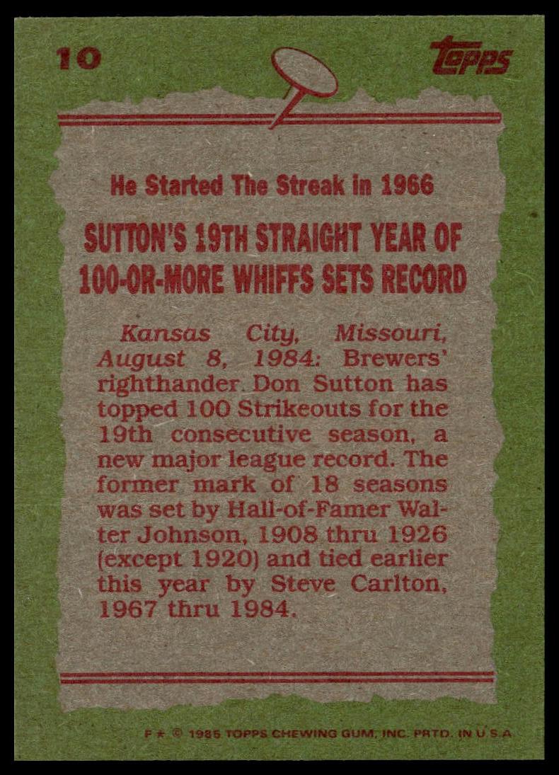 1985 Topps #10 Don Sutton