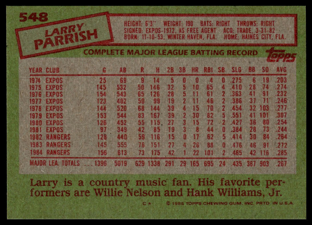 1985 Topps #548 Larry Parrish