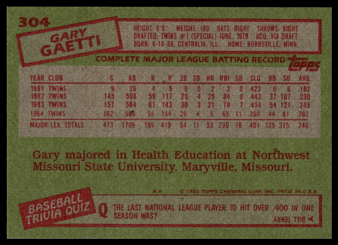 1985 Topps #304 Gary Gaetti