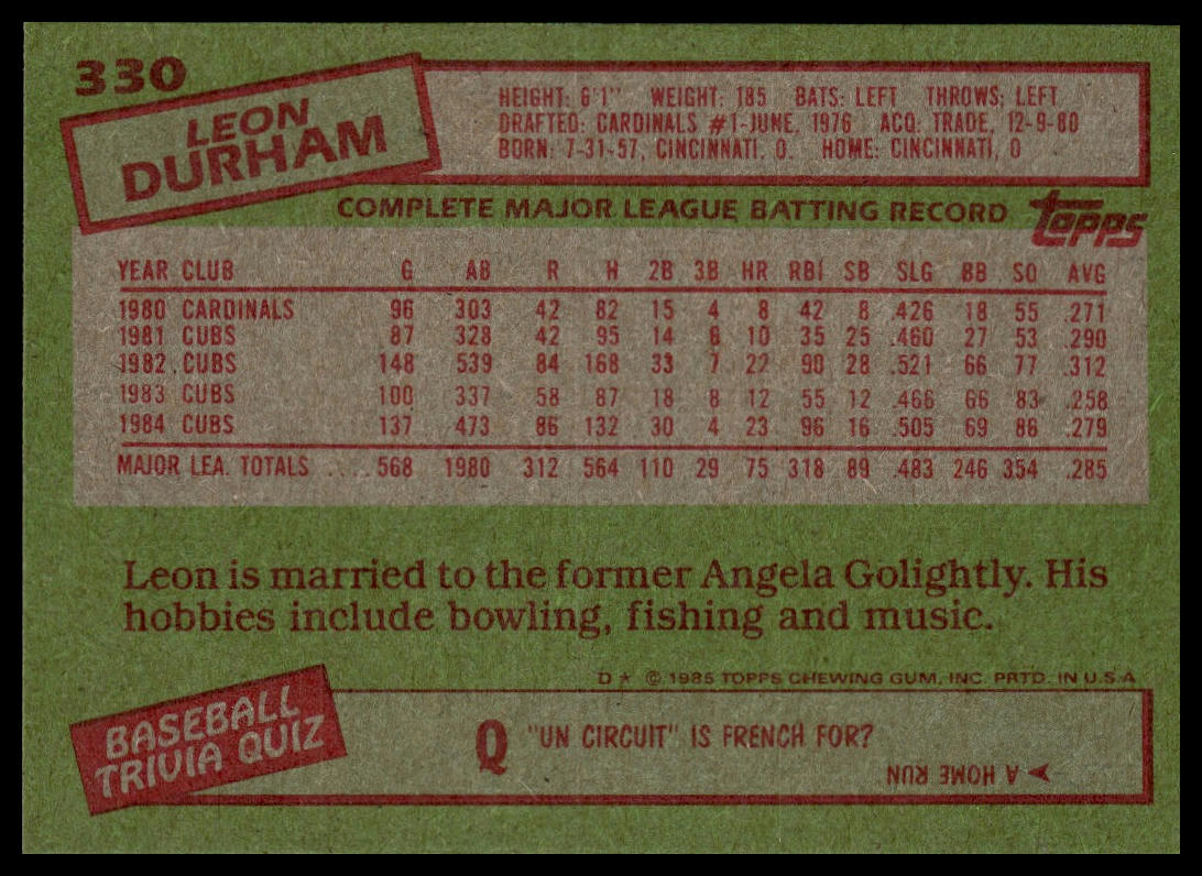 1985 Topps #330 Leon Durham