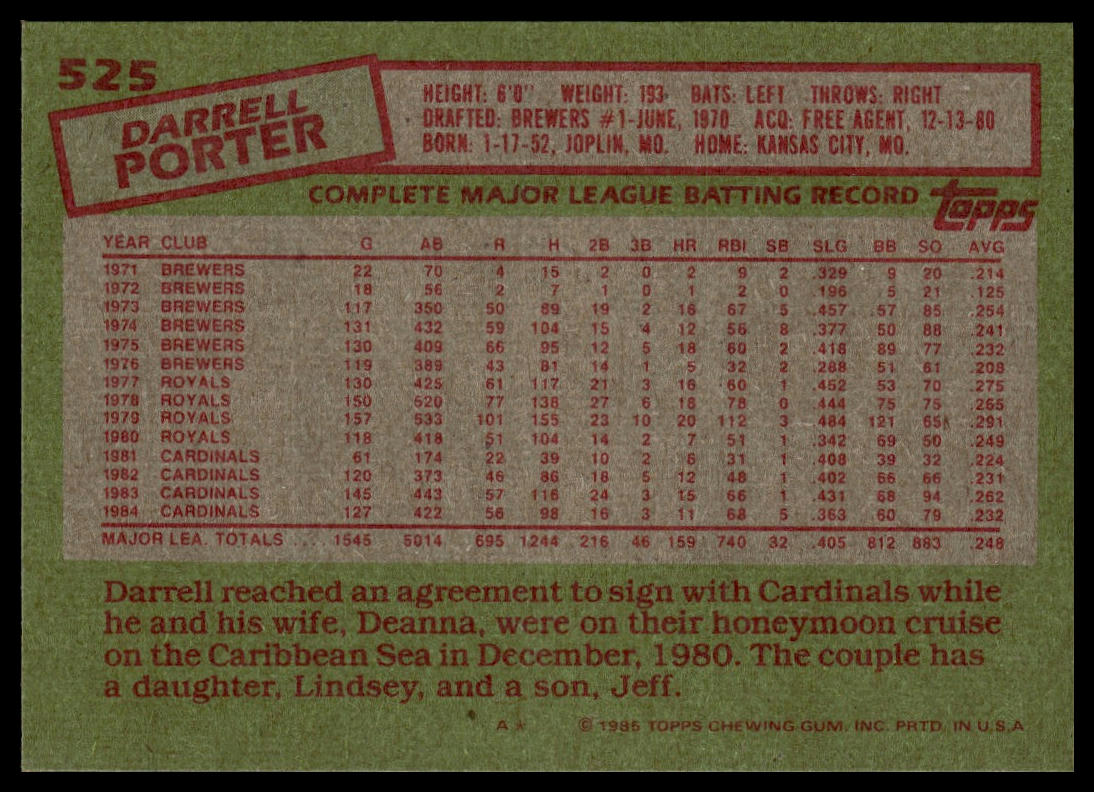 1985 Topps #525 Darrell Porter