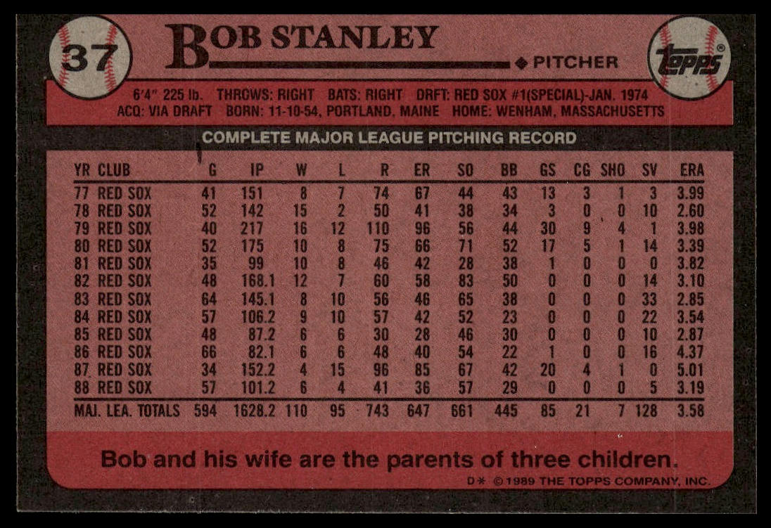 1989 Topps #37 Bob Stanley