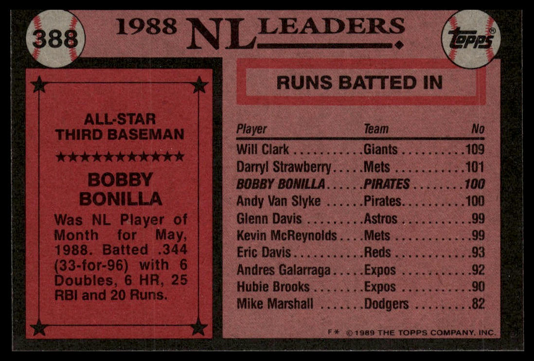1989 Topps #388 Bobby Bonilla
