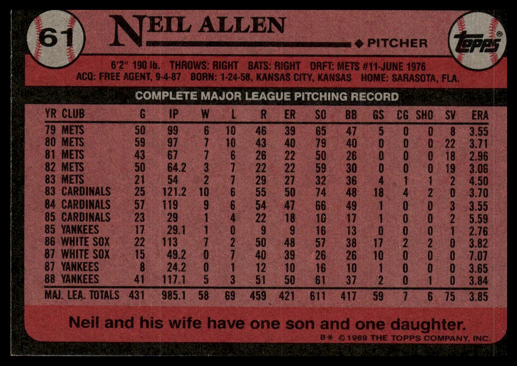 1989 Topps #61 Neil Allen
