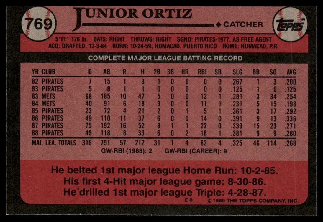 1989 Topps #769 Junior Ortiz