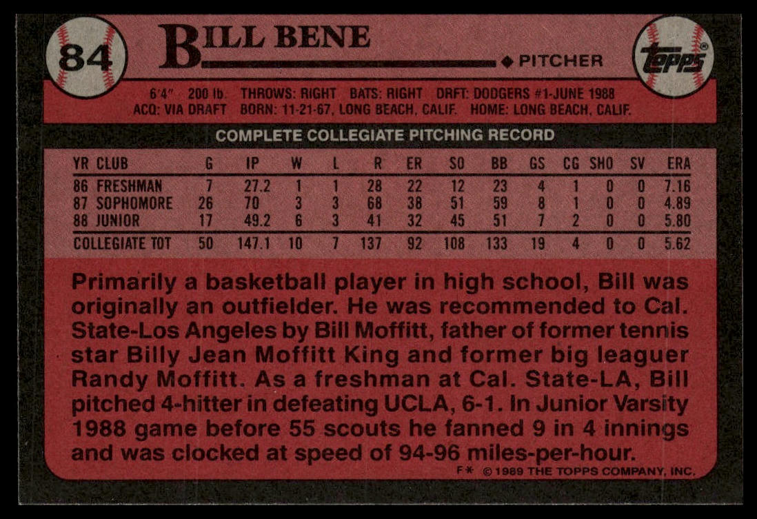 1989 Topps #84 Bill Bene