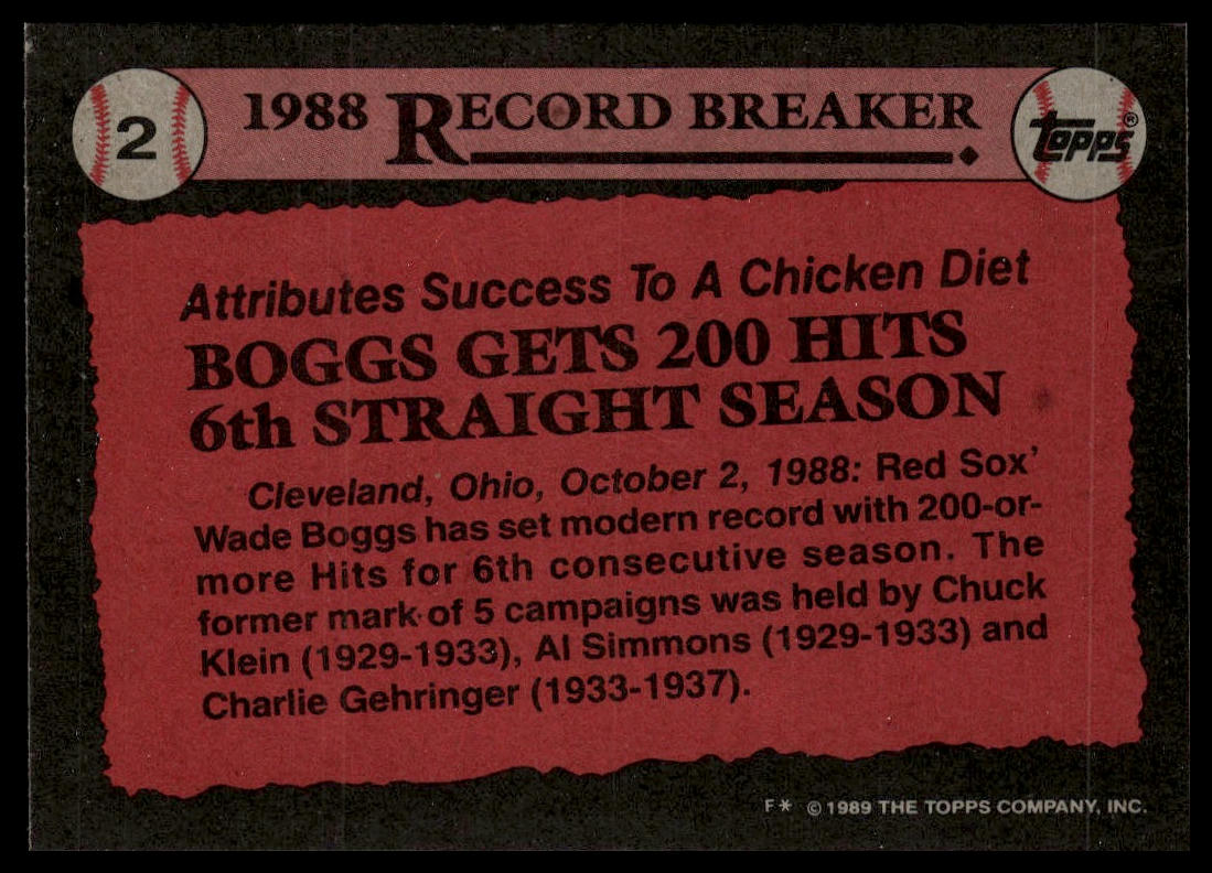 1989 Topps #2 Wade Boggs