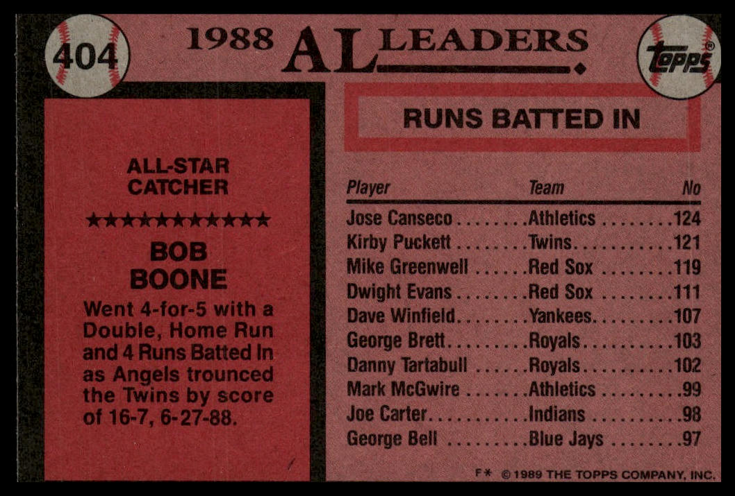 1989 Topps #404 Bob Boone