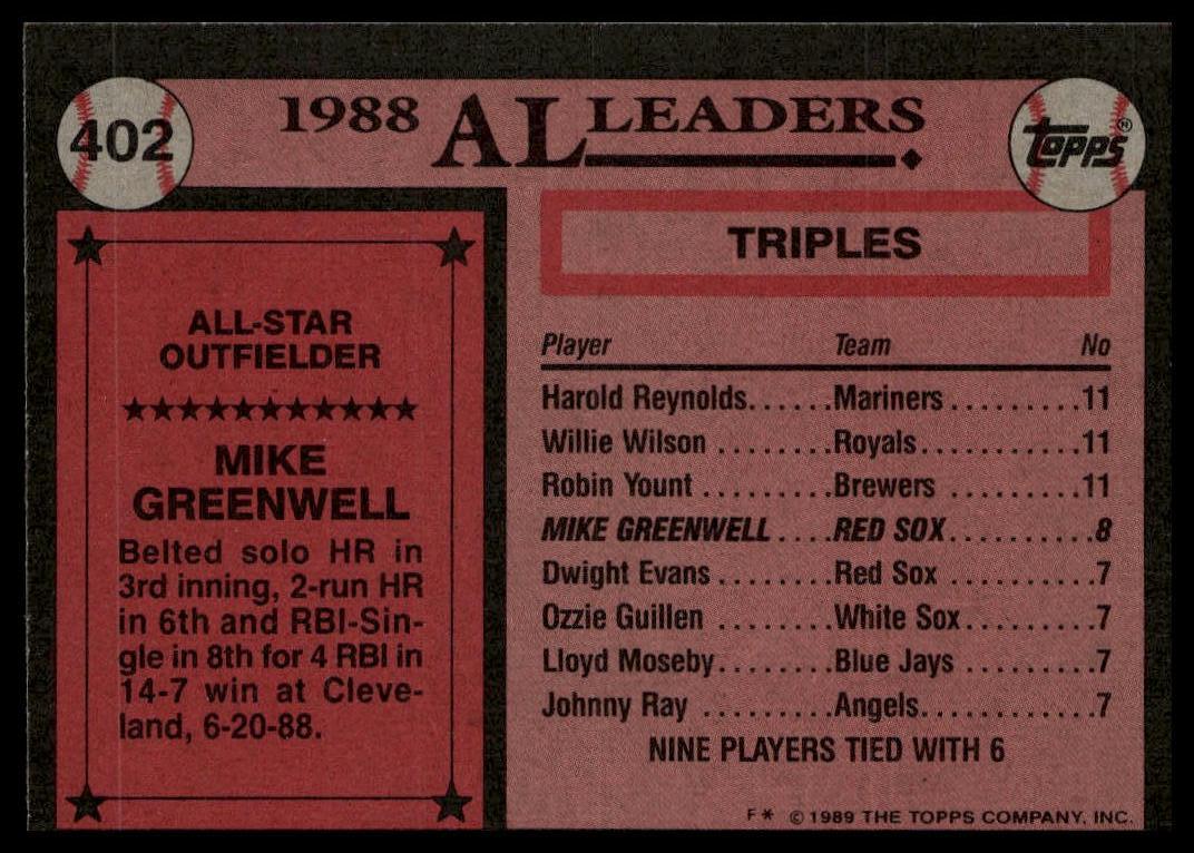 1989 Topps #402 Mike Greenwell