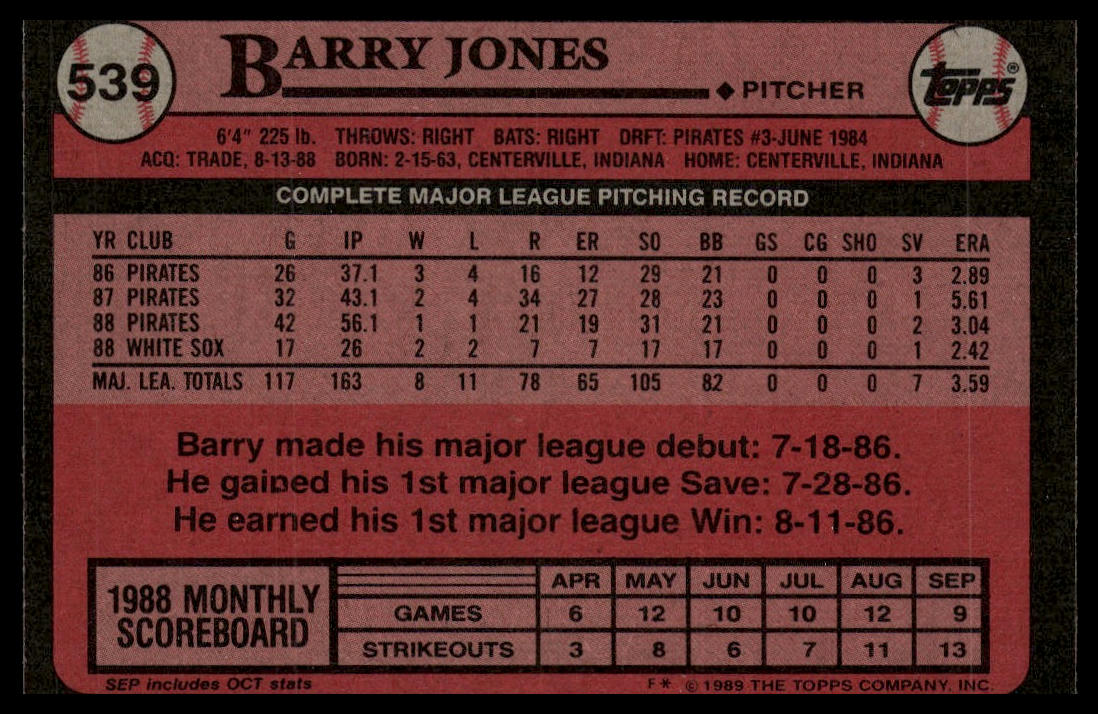 1989 Topps #539 Barry Jones