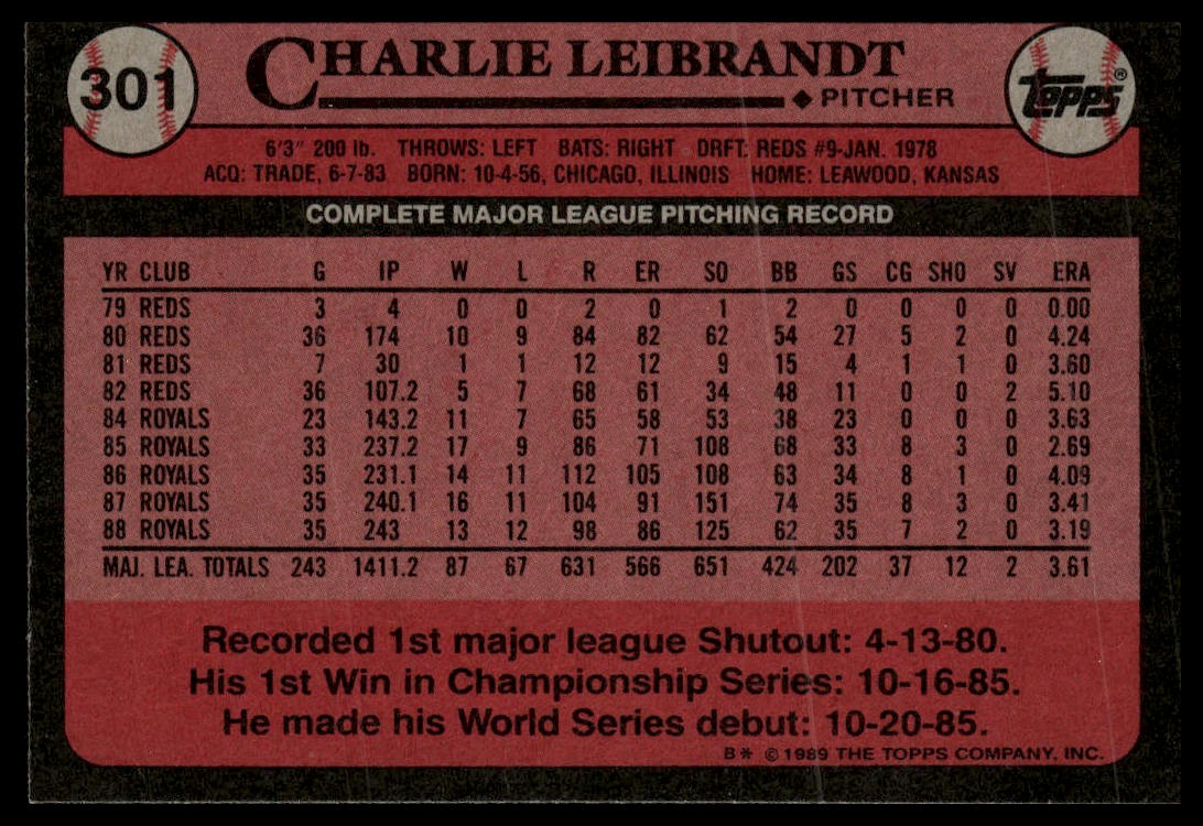 1989 Topps #301 Charlie Leibrandt