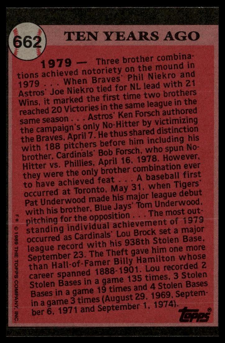 1989 Topps #662 Lou Brock
