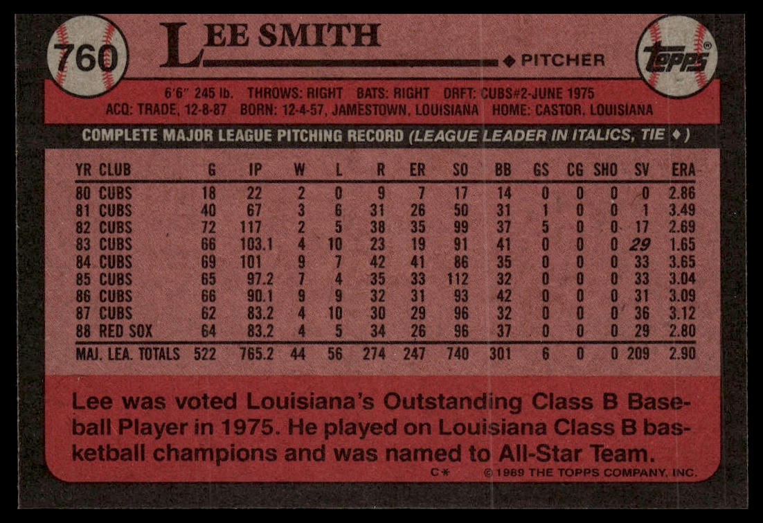 1989 Topps #760 Lee Smith