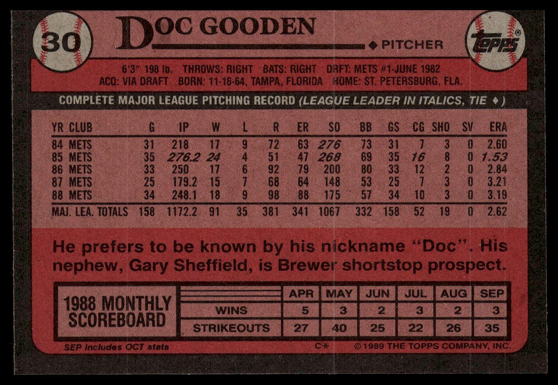 1989 Topps #30 Doc Gooden