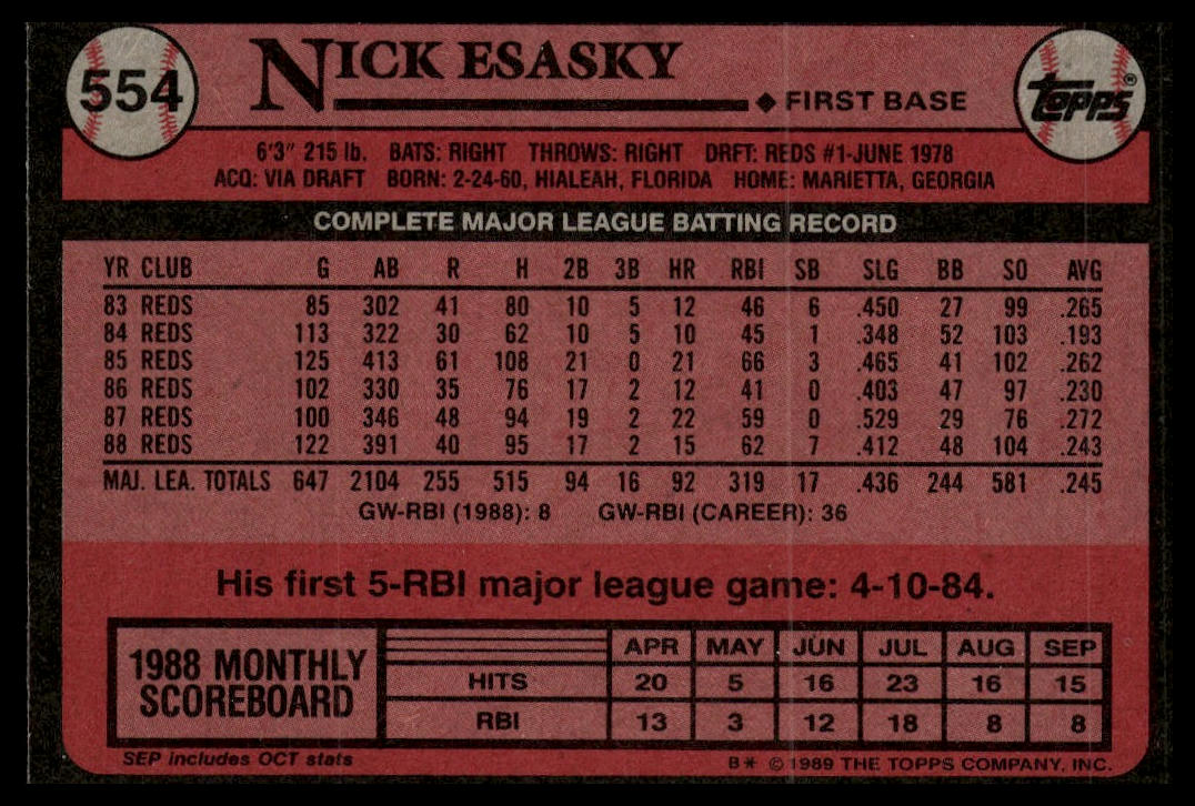 1989 Topps #554 Nick Esasky